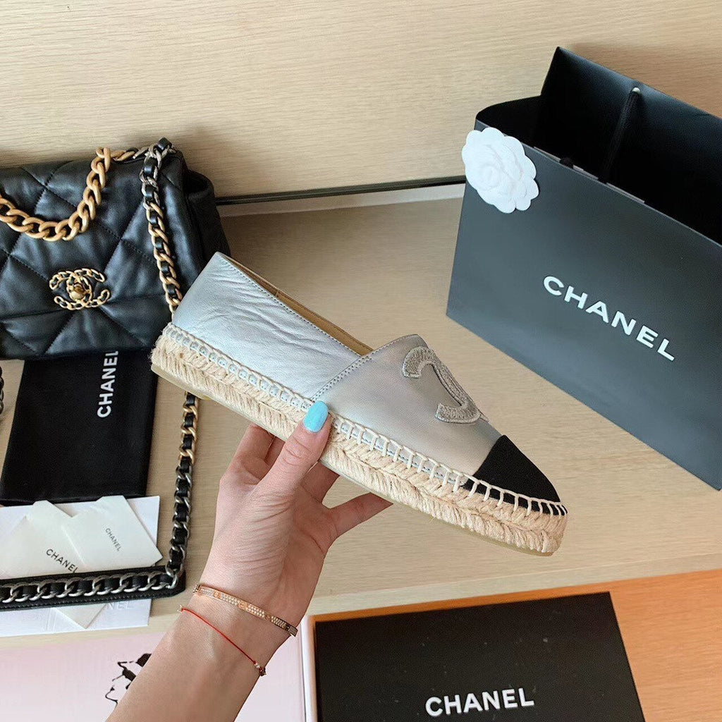 Chanel Espadrilles Shiny Lambskin Leather Spring/Summer Collection Silver/Black