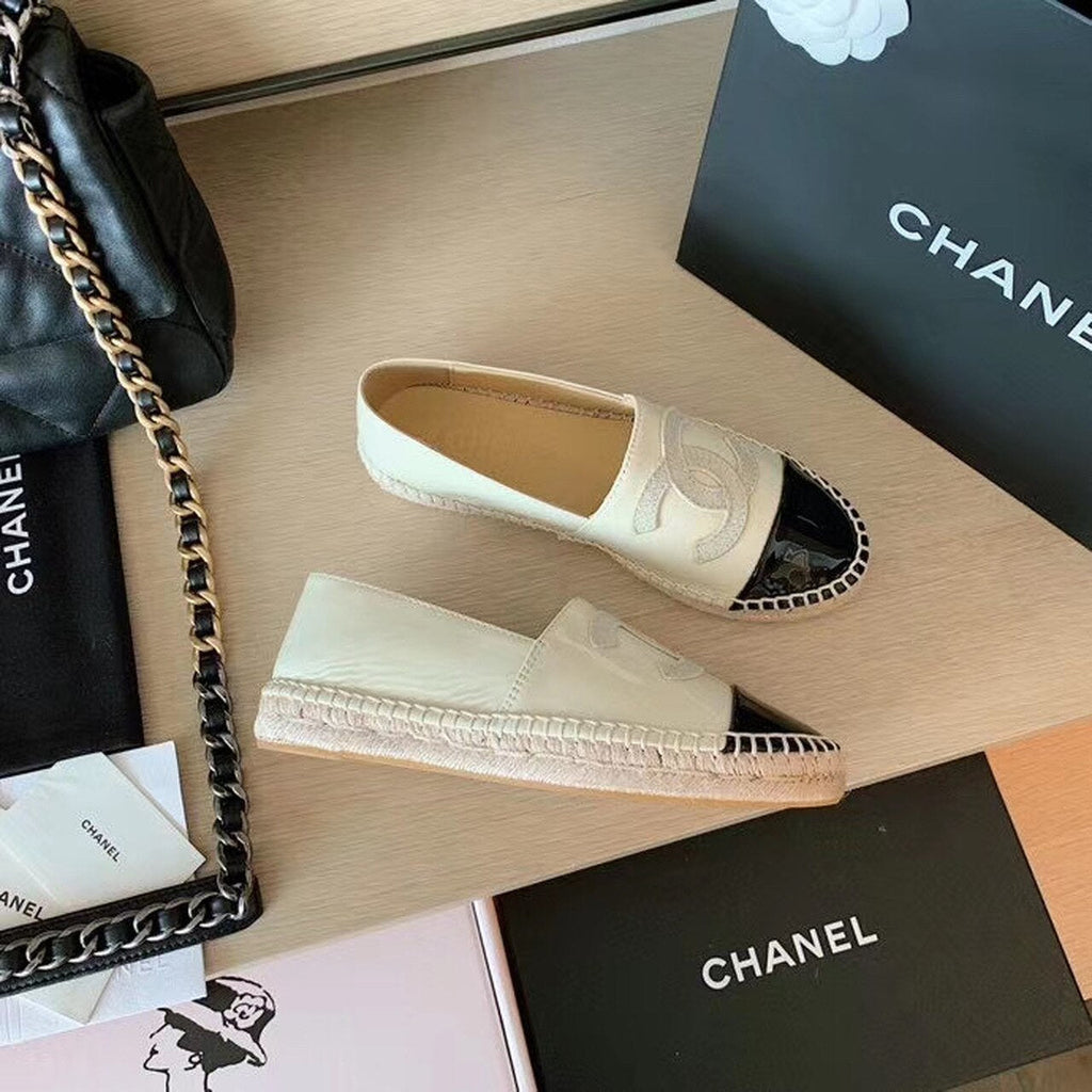 Chanel Espadrilles Shiny Lambskin Leather Spring/Summer Collection Ivory/Black