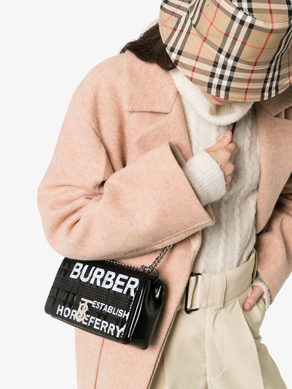 Horseferry-print quilted patent-leather shoulder bag