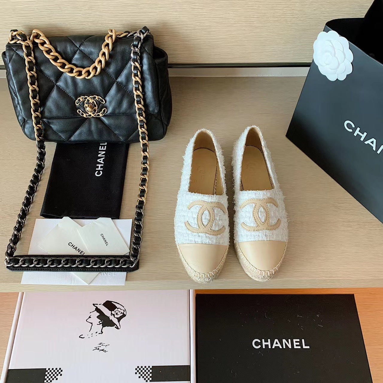 Chanel Tweed Espadrilles Lambskin Leather Spring/Summer Collection White/Beige