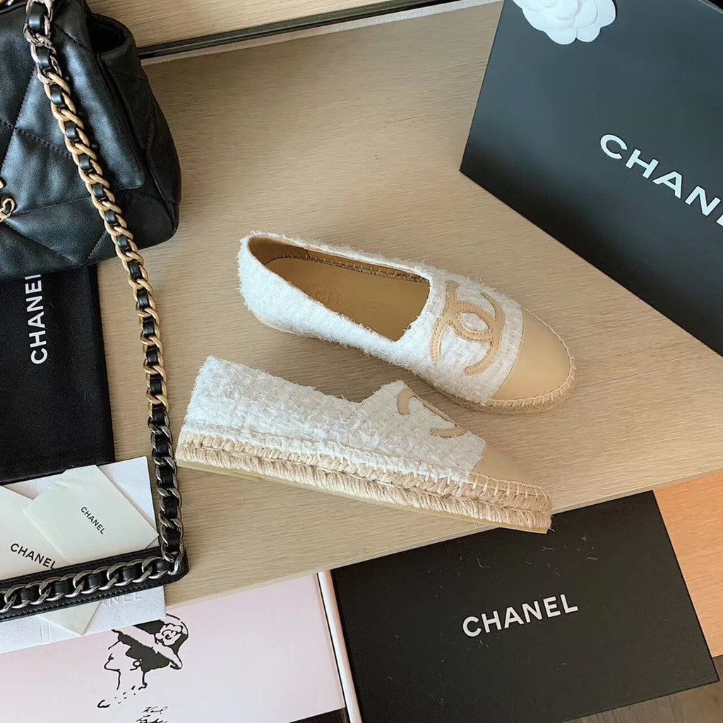 Chanel Tweed Espadrilles Lambskin Leather Spring/Summer Collection White/Beige