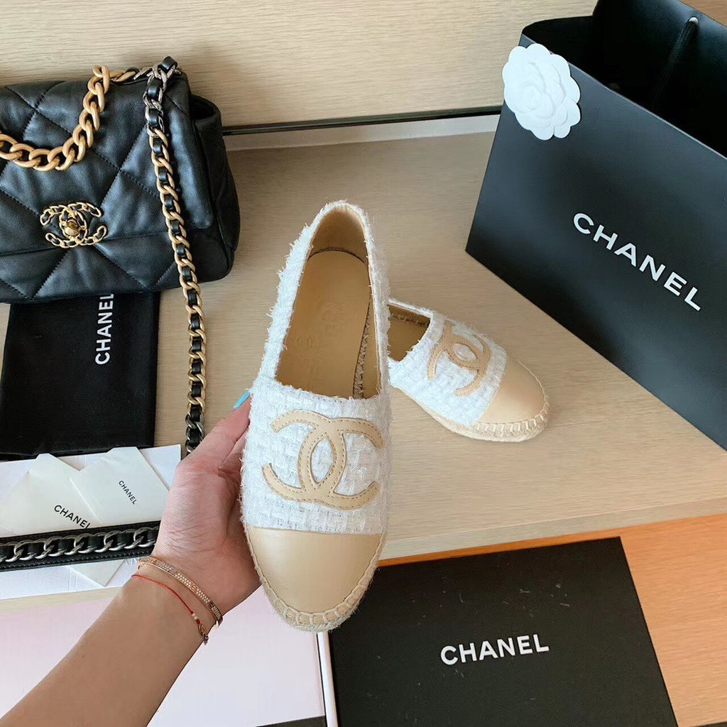 Chanel Tweed Espadrilles Lambskin Leather Spring/Summer Collection White/Beige