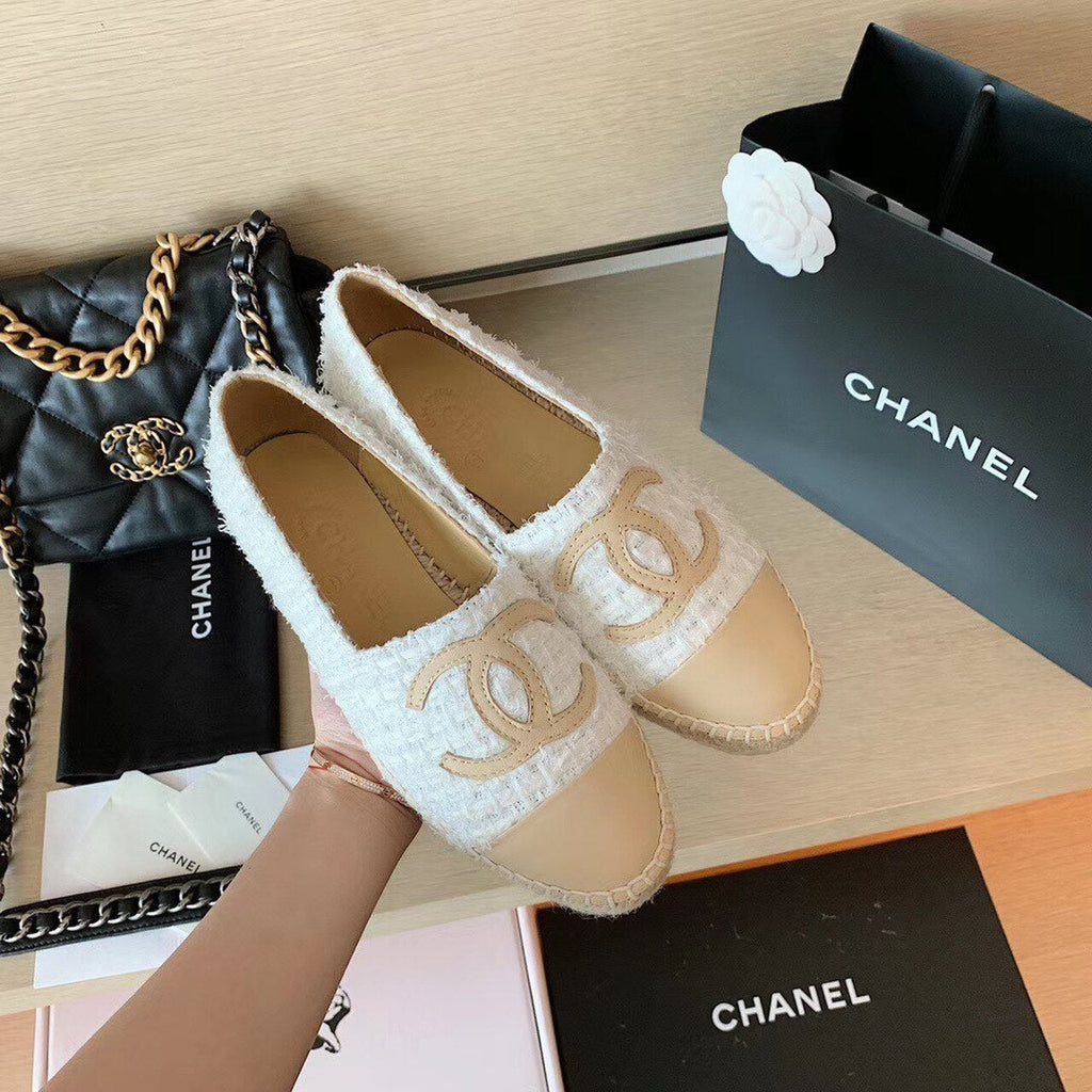 Chanel Tweed Espadrilles Lambskin Leather Spring/Summer Collection White/Beige