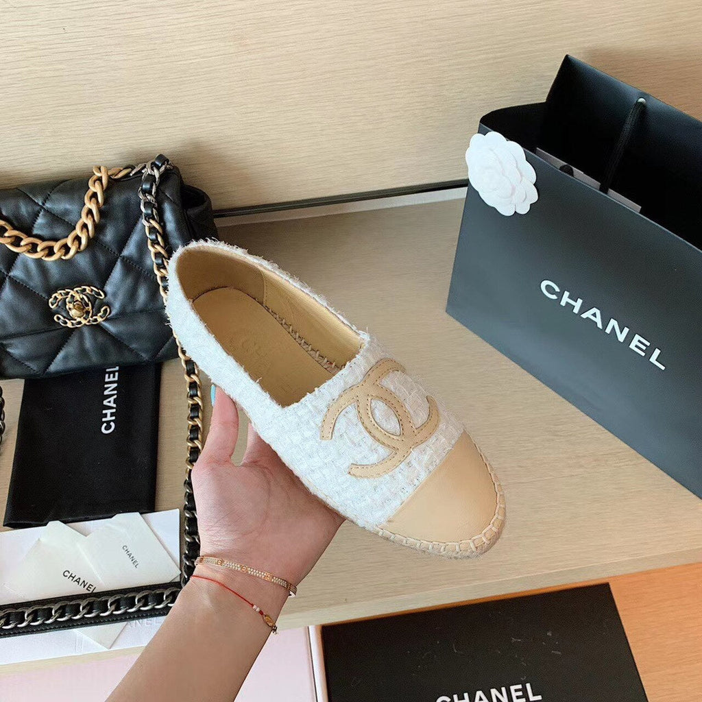 Chanel Tweed Espadrilles Lambskin Leather Spring/Summer Collection White/Beige