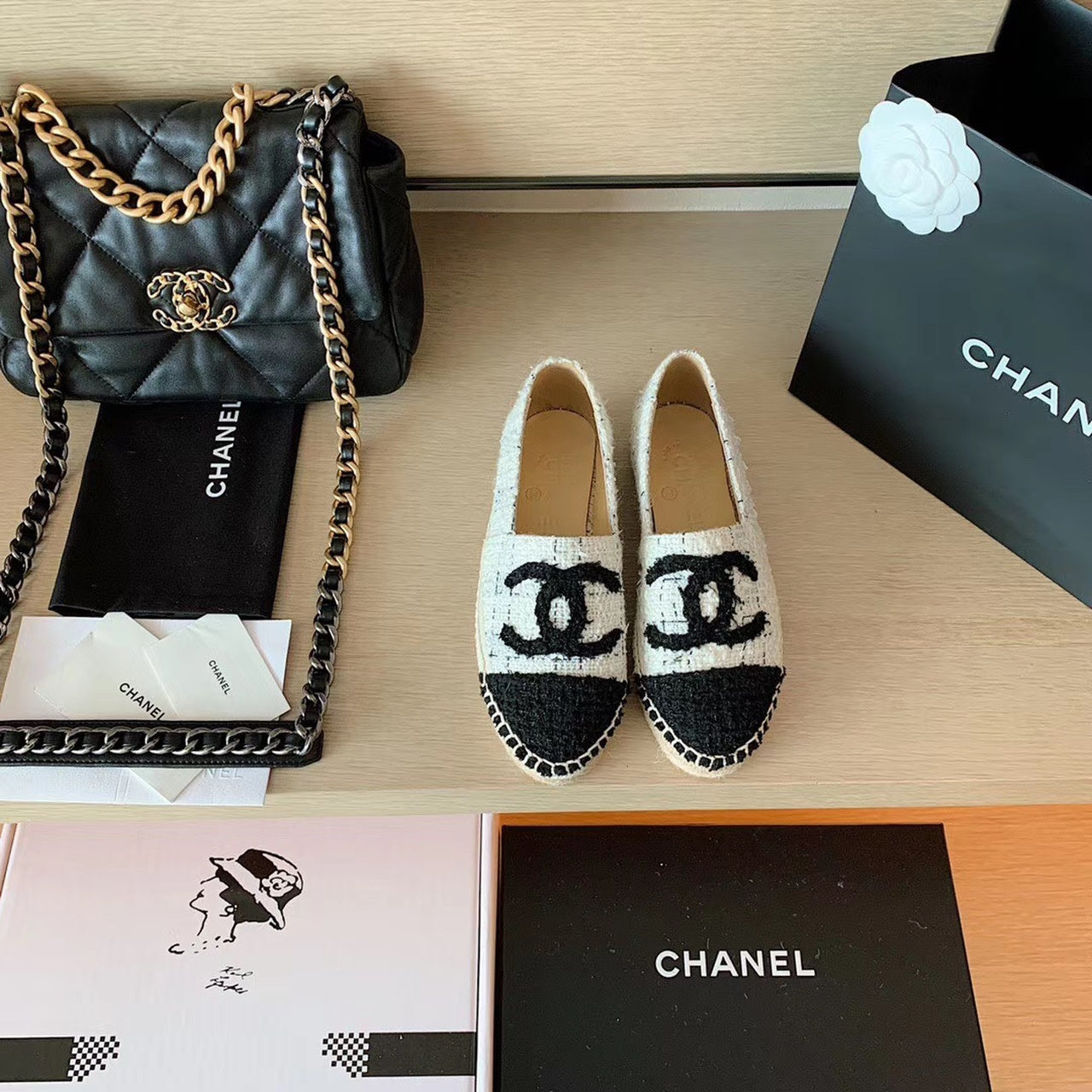 Chanel Tweed Espadrilles Lambskin Leather Spring/Summer Collection White/Black