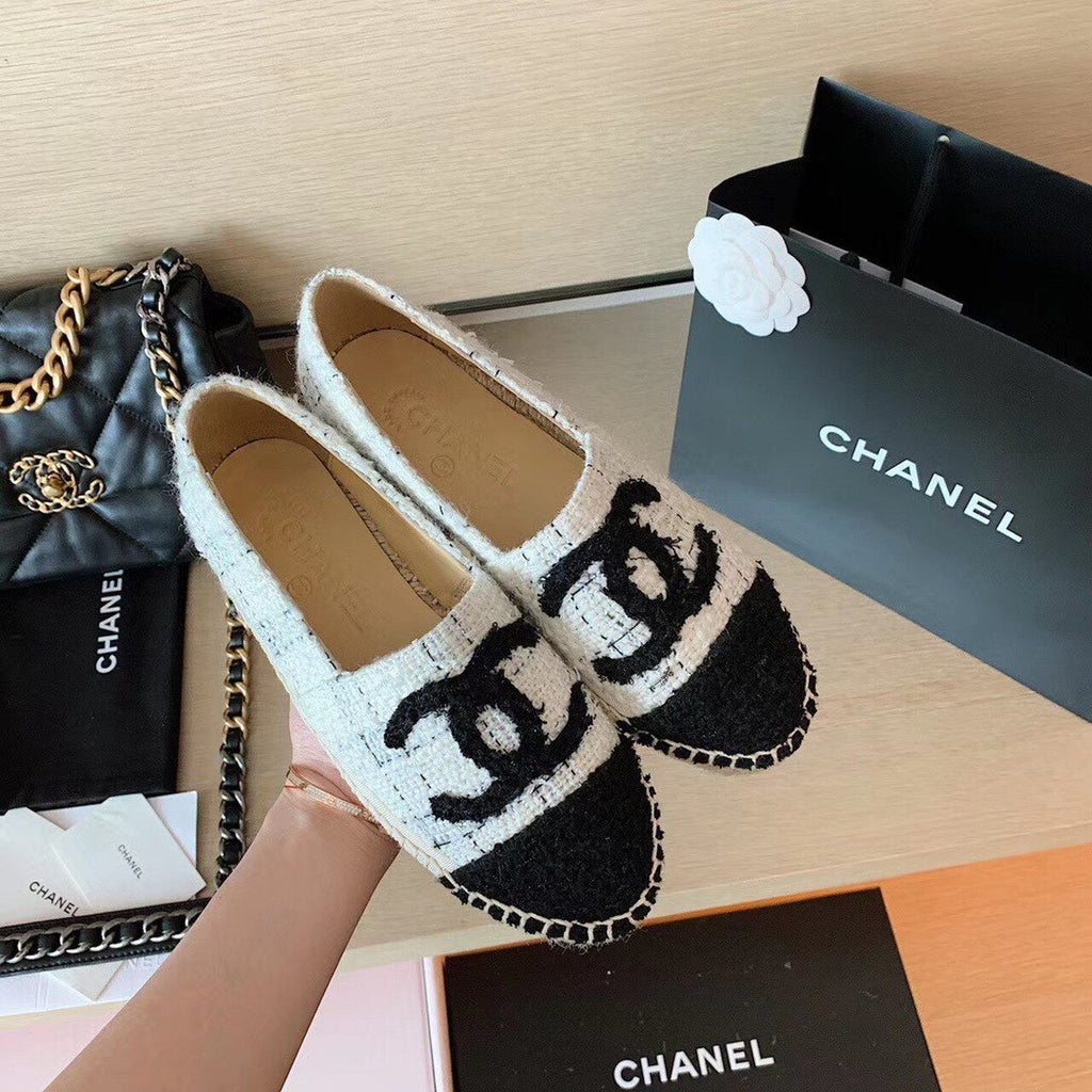 Chanel Tweed Espadrilles Lambskin Leather Spring/Summer Collection White/Black