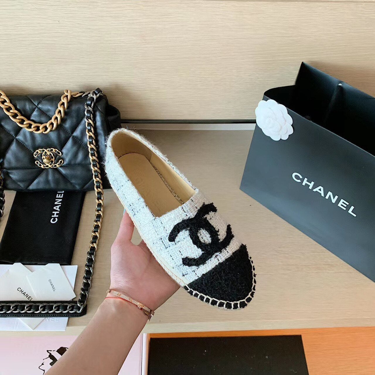 Chanel Tweed Espadrilles Lambskin Leather Spring/Summer Collection White/Black