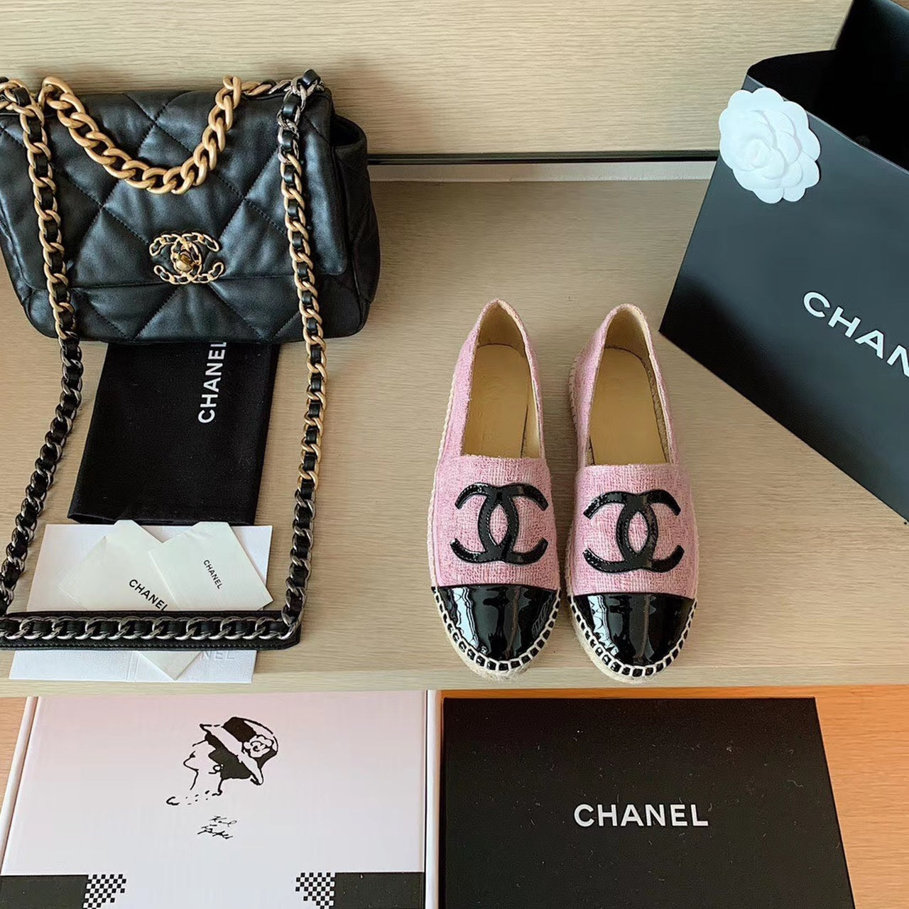 Chanel Tweed Espadrilles Lambskin Leather Spring/Summer Collection Pink/Black