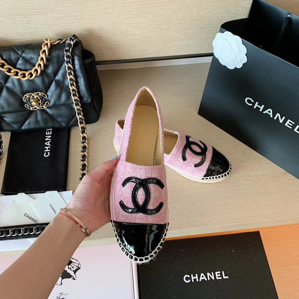 Chanel Tweed Espadrilles Lambskin Leather Spring/Summer Collection Pink/Black