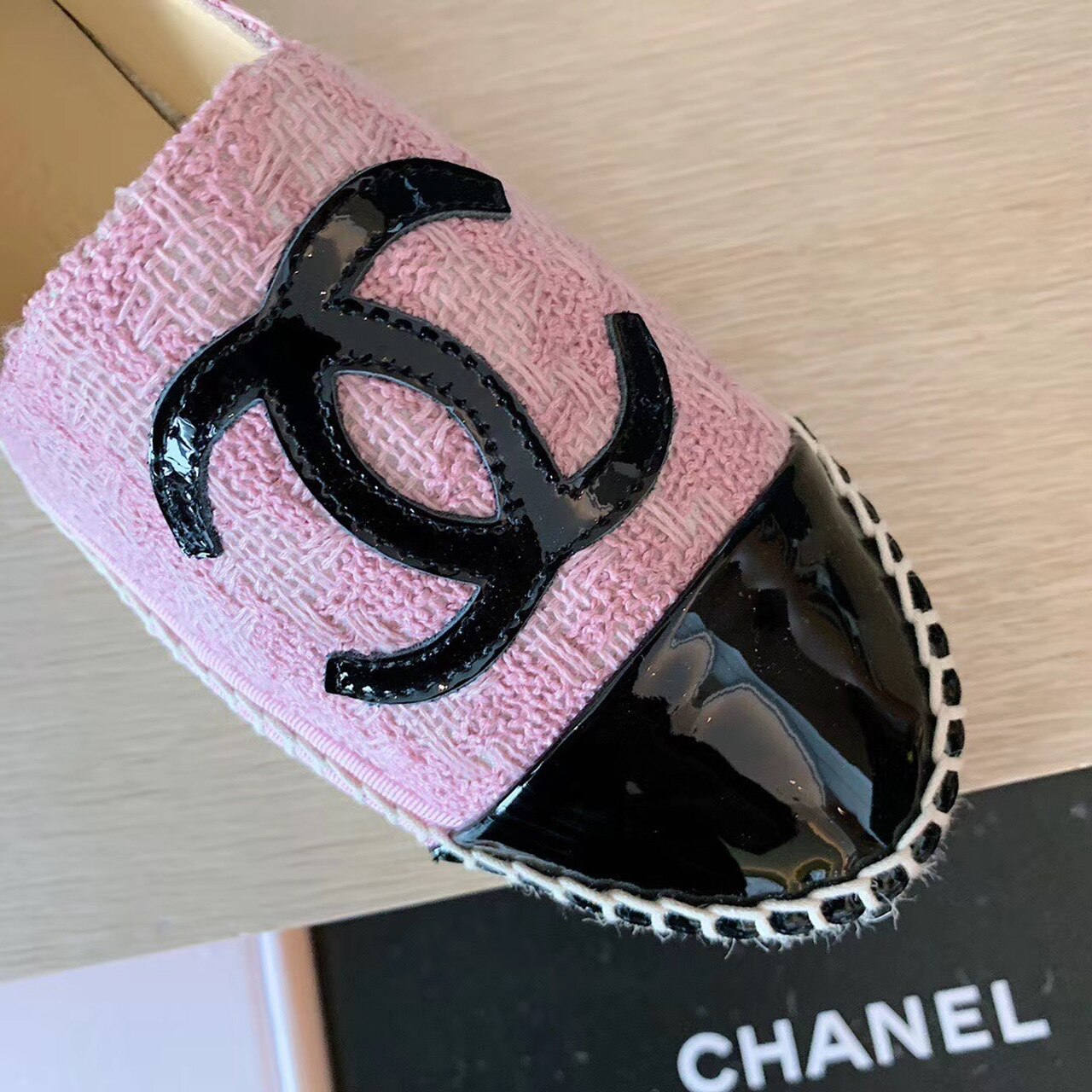 Chanel Tweed Espadrilles Lambskin Leather Spring/Summer Collection Pink/Black