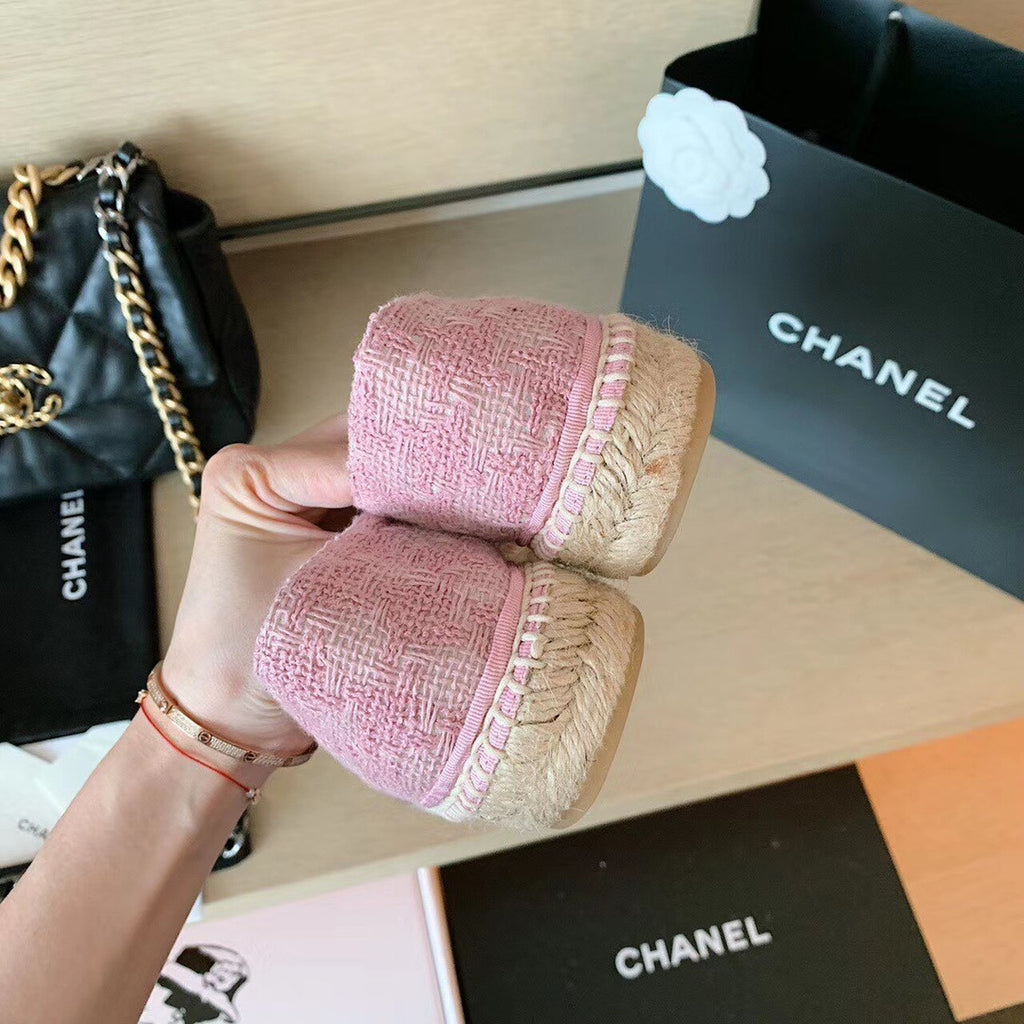 Chanel Tweed Espadrilles Lambskin Leather Spring/Summer Collection Pink/Black
