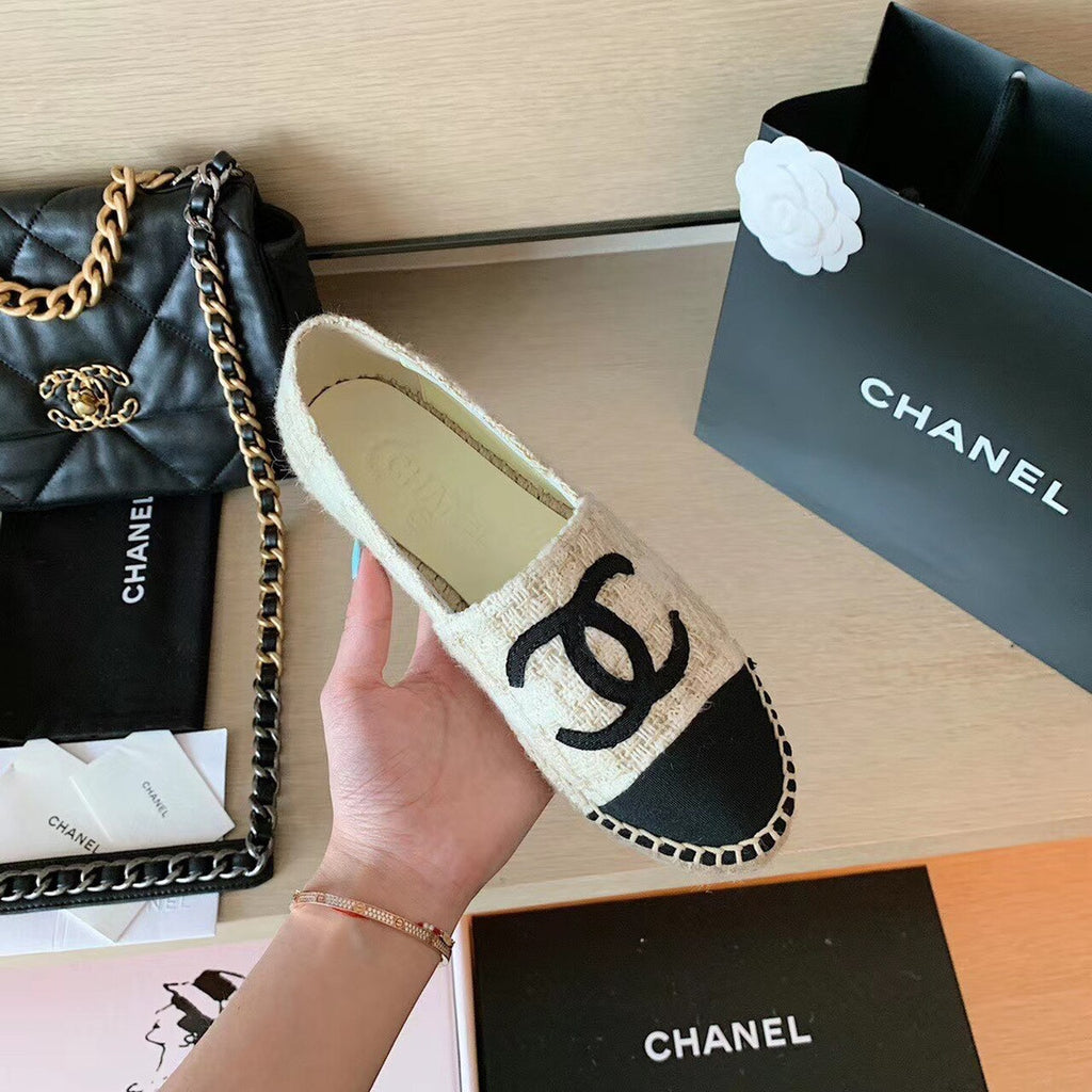 Chanel Tweed Espadrilles Lambskin Leather Spring/Summer Collection, Off White/Black