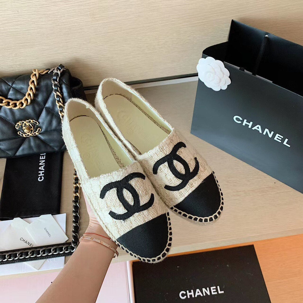 Chanel Tweed Espadrilles Lambskin Leather Spring/Summer Collection, Off White/Black