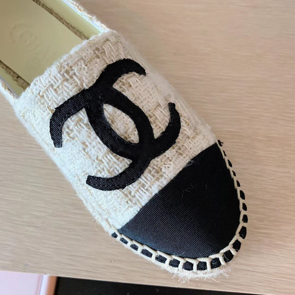 Chanel Tweed Espadrilles Lambskin Leather Spring/Summer Collection, Off White/Black