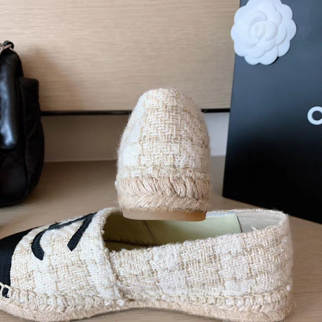 Chanel Tweed Espadrilles Lambskin Leather Spring/Summer Collection, Off White/Black