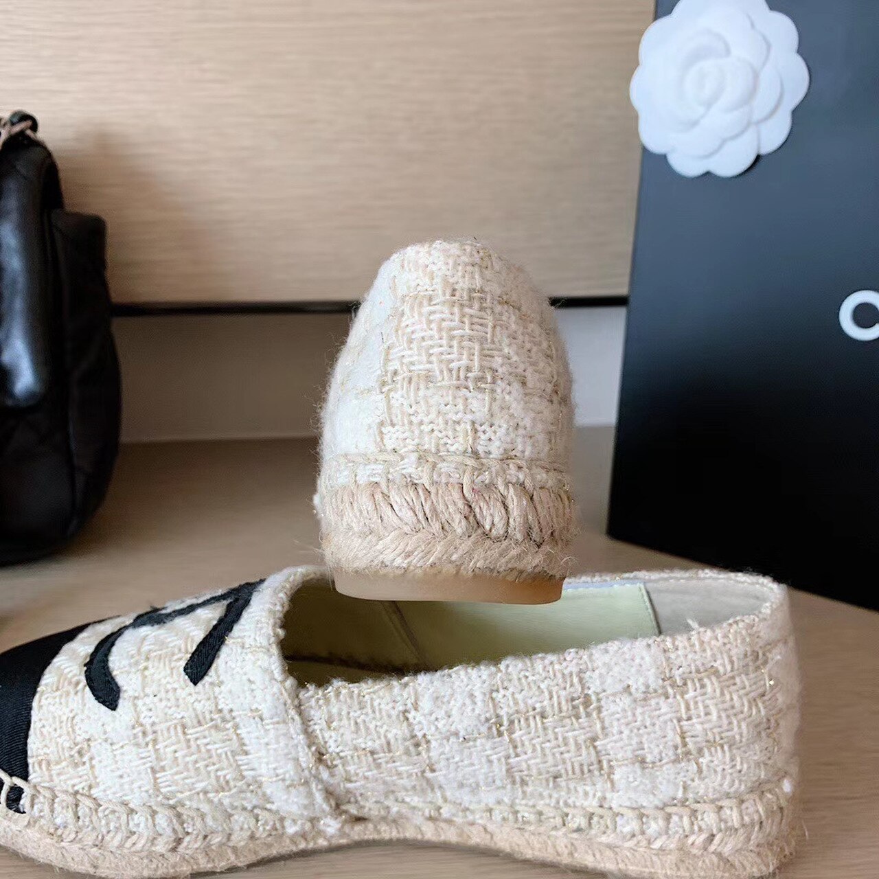 Chanel Tweed Espadrilles Lambskin Leather Spring/Summer Collection, Off White/Black