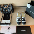 Chanel Tweed Espadrilles Lambskin Leather Spring/Summer Collection, White/Blue/Black