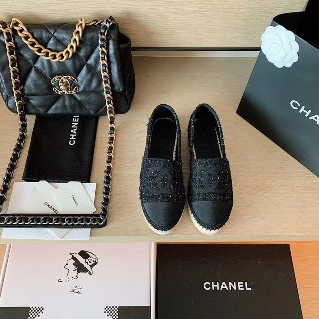 Chanel Tweed Espadrilles Lambskin Leather Spring/Summer Collection Black