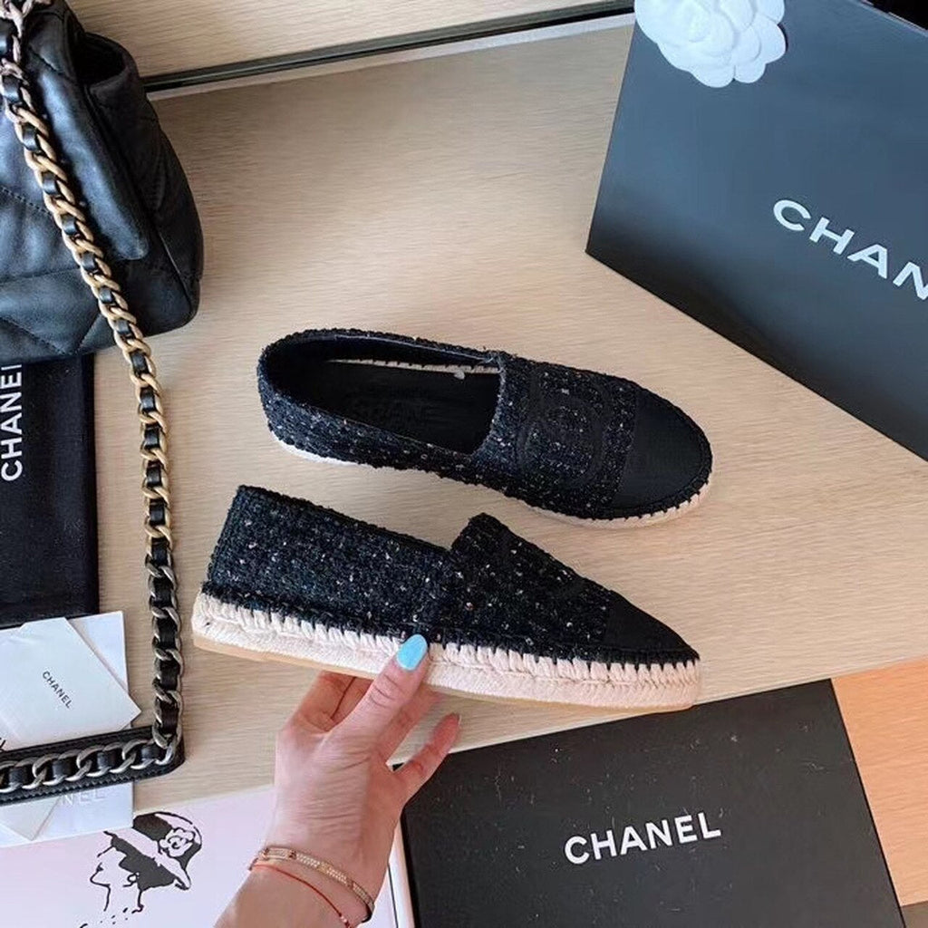Chanel Tweed Espadrilles Lambskin Leather Spring/Summer Collection Black