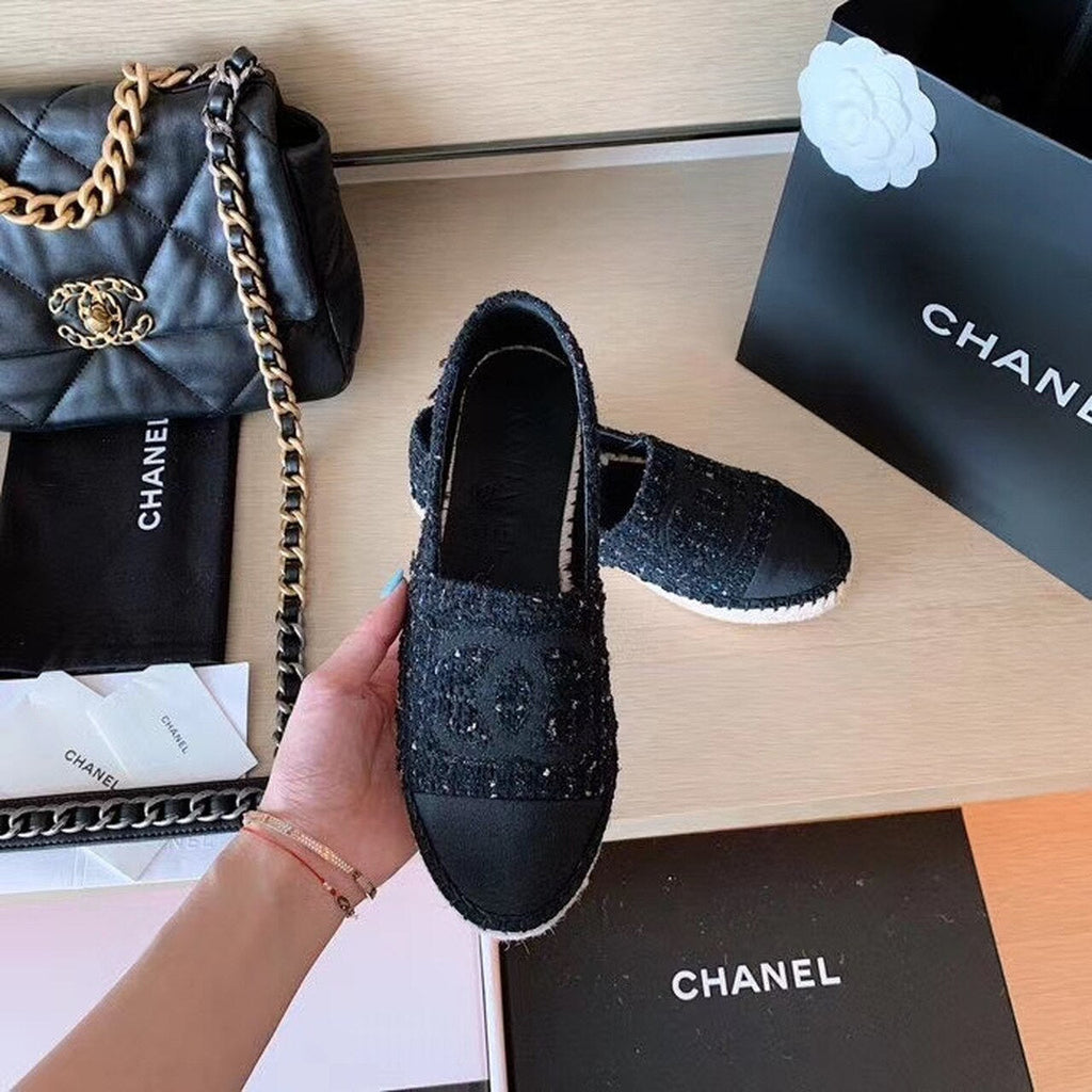 Chanel Tweed Espadrilles Lambskin Leather Spring/Summer Collection Black