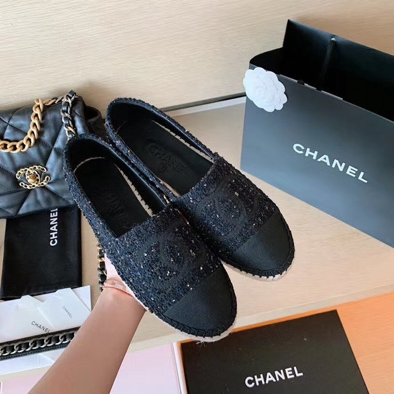 Chanel Tweed Espadrilles Lambskin Leather Spring/Summer Collection Black