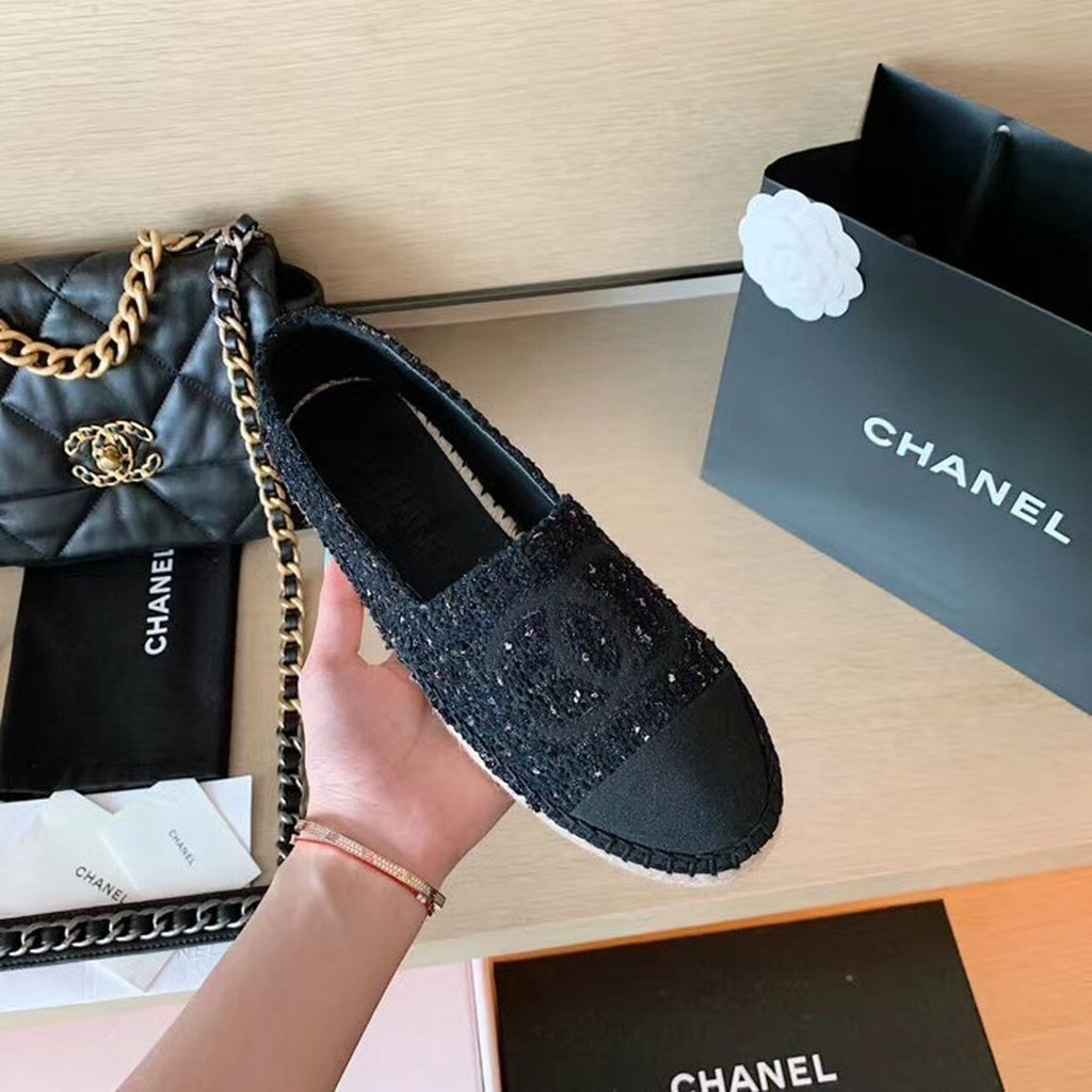 Chanel Tweed Espadrilles Lambskin Leather Spring/Summer Collection Black