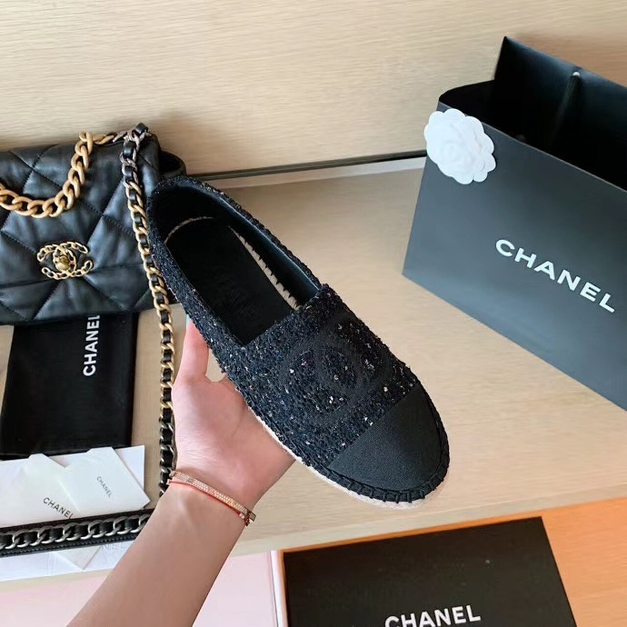 Chanel Tweed Espadrilles Lambskin Leather Spring/Summer Collection Black