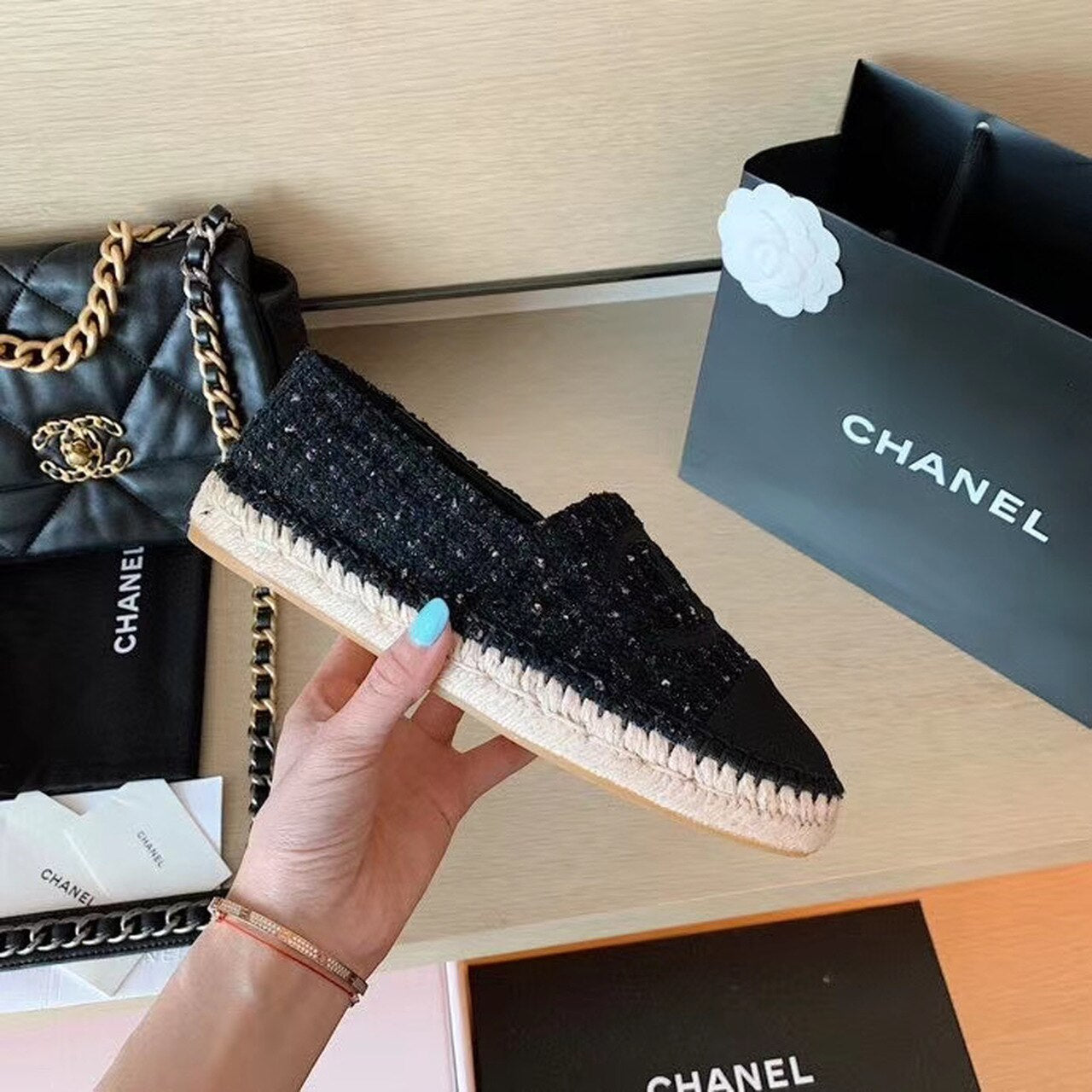 Chanel Tweed Espadrilles Lambskin Leather Spring/Summer Collection Black