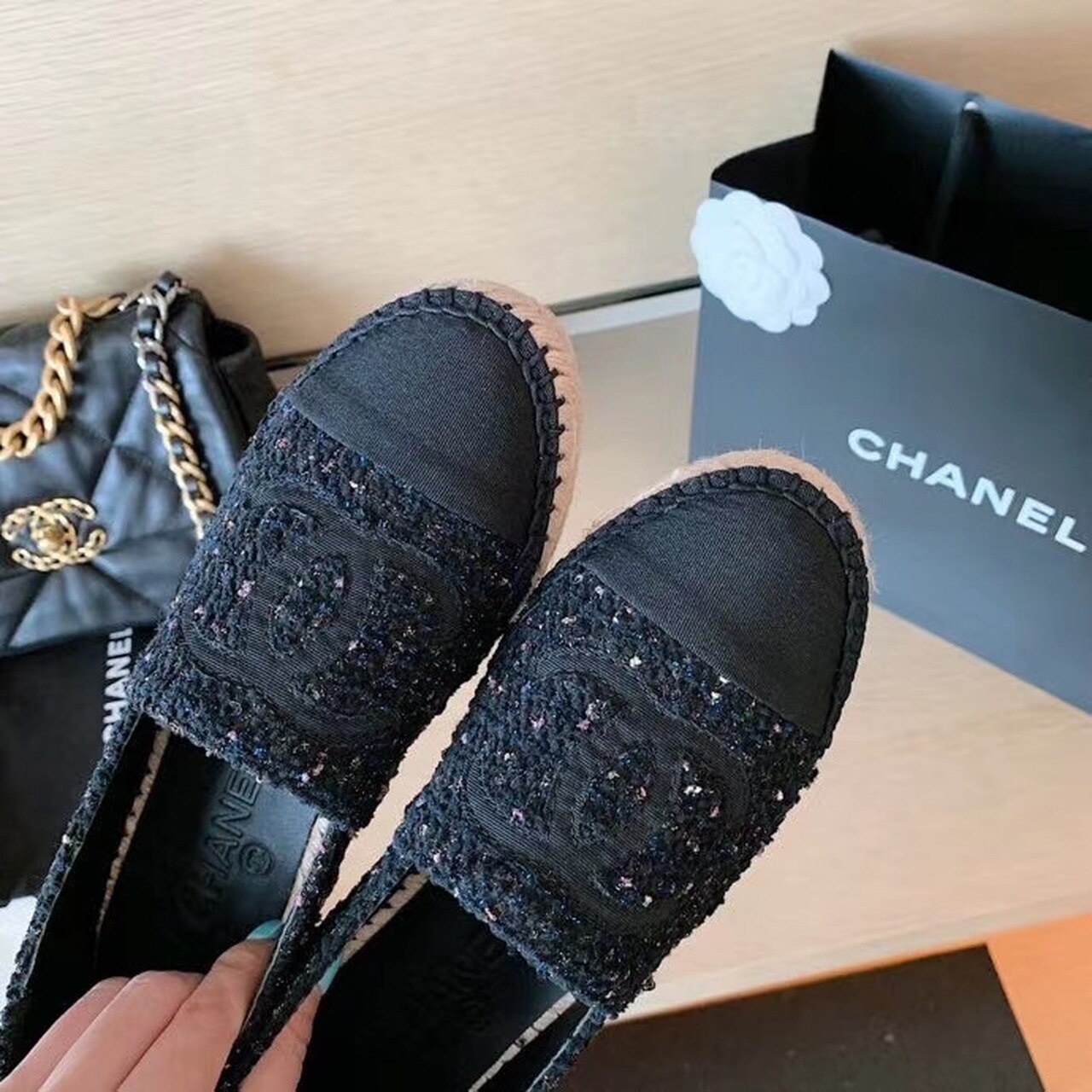 Chanel Tweed Espadrilles Lambskin Leather Spring/Summer Collection Black