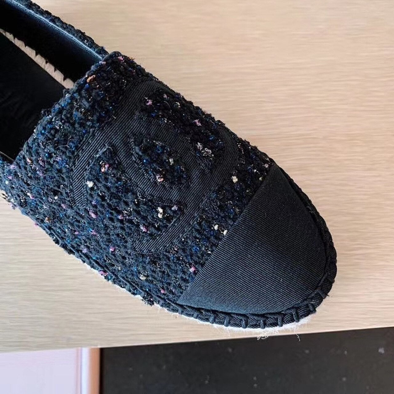 Chanel Tweed Espadrilles Lambskin Leather Spring/Summer Collection Black