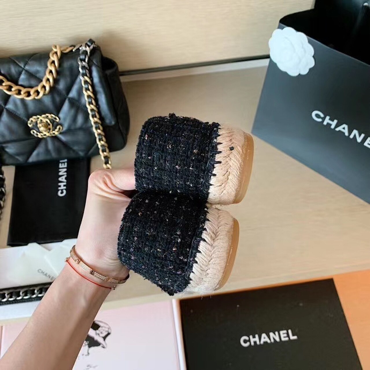 Chanel Tweed Espadrilles Lambskin Leather Spring/Summer Collection Black