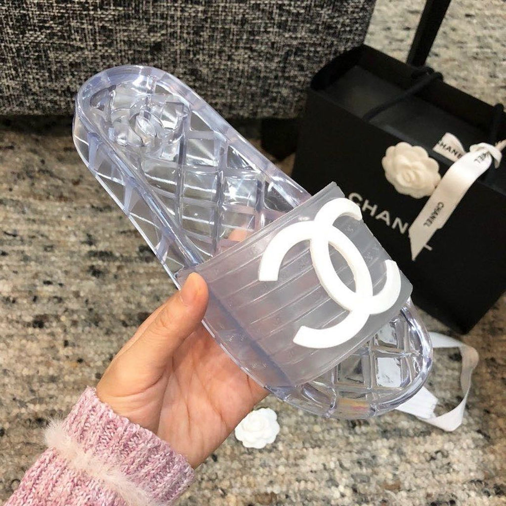 Chanel Glossy Transparent CC Logo PVC Pool Mules/Slides Spring/Summer Collection Clear