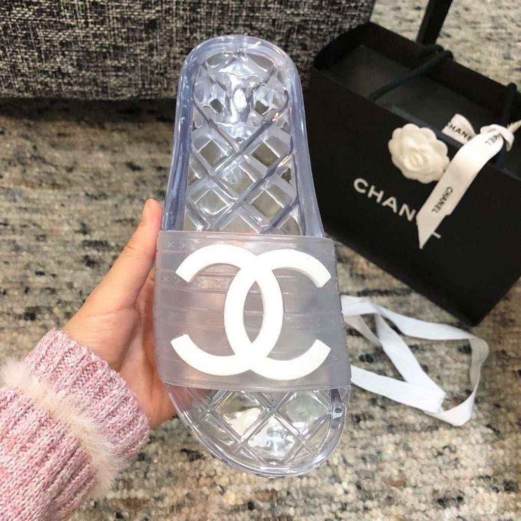 Chanel Glossy Transparent CC Logo PVC Pool Mules/Slides Spring/Summer Collection Clear