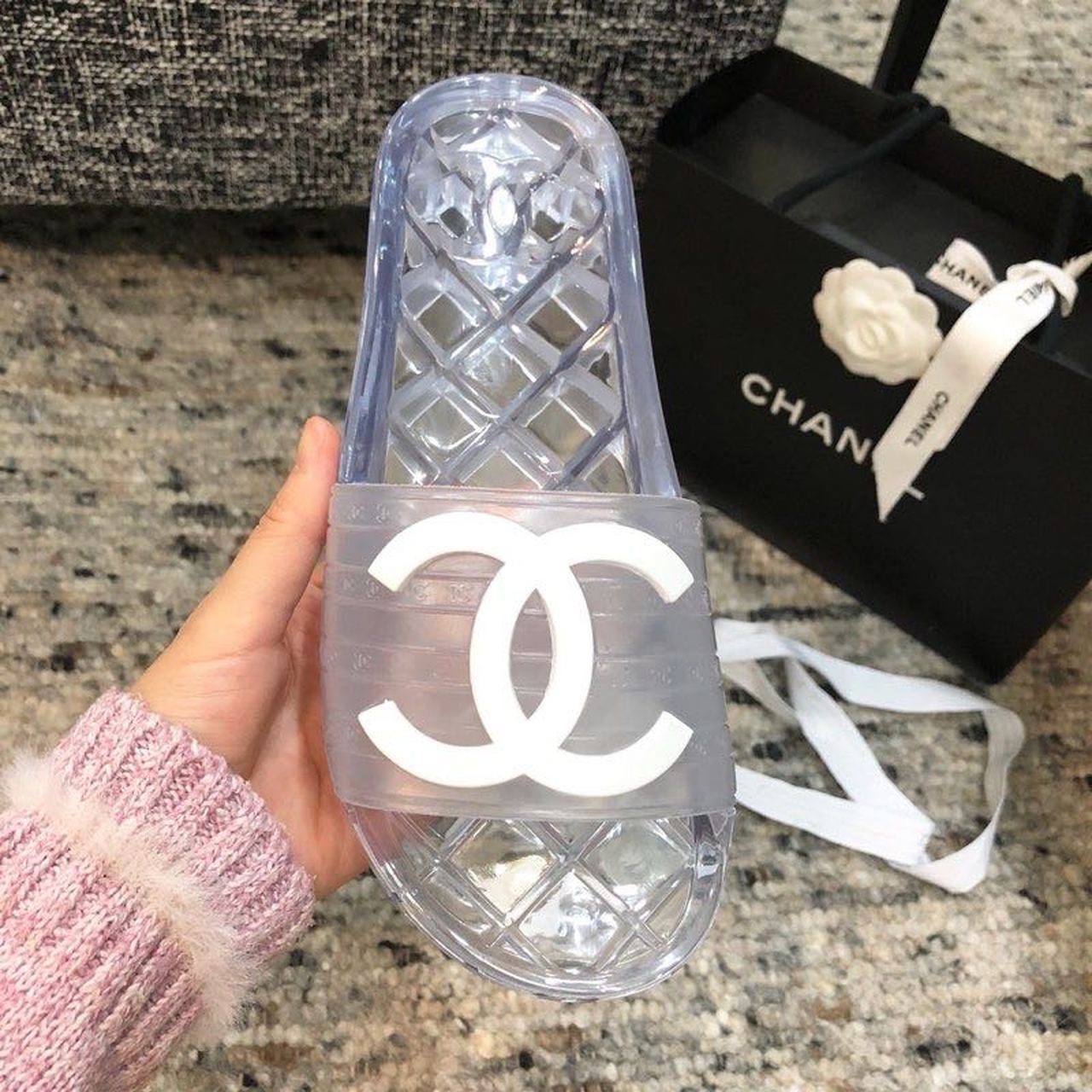 Chanel Glossy Transparent CC Logo PVC Pool Mules/Slides Spring/Summer Collection Clear