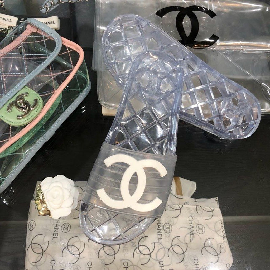 Chanel Glossy Transparent CC Logo PVC Pool Mules/Slides Spring/Summer Collection Clear