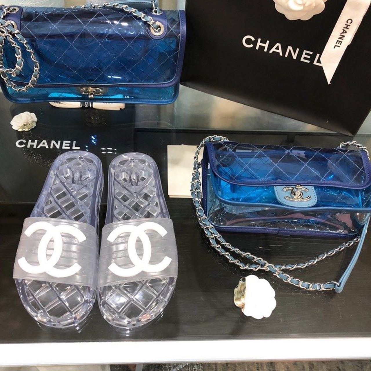 Chanel Glossy Transparent CC Logo PVC Pool Mules/Slides Spring/Summer Collection Clear