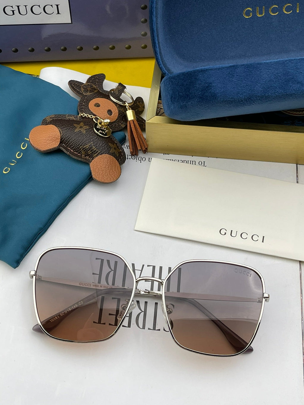 Gucci Silver Color Frame Black Lenses Sunglasses