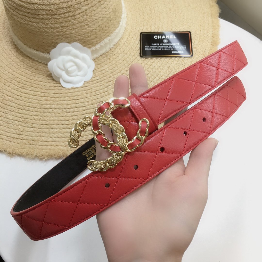 Chanel Belt With Double C Buckle Red
