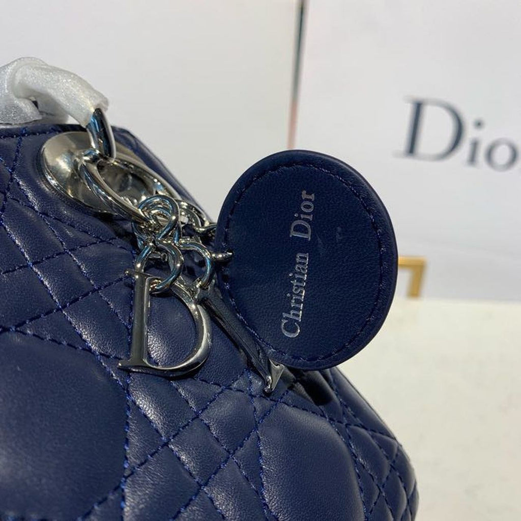 Christian Dior Mini Lady Dior Bag 18cm with Chain Silver Hardware Lambskin Leather Spring/Summer Collection, Navy Blue