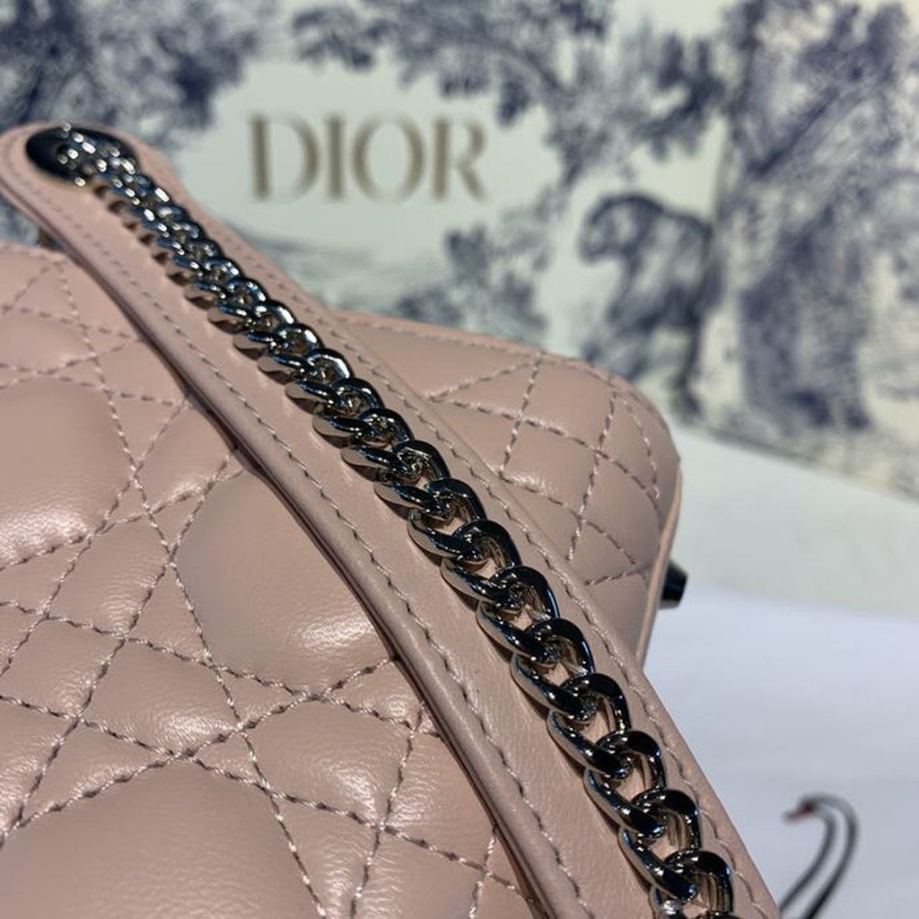 Christian Dior Mini Lady Dior Bag 18cm with Chain and Embellished Bag Strap Silver Hardware Lambskin Leather Spring/Summer Collection, Pink