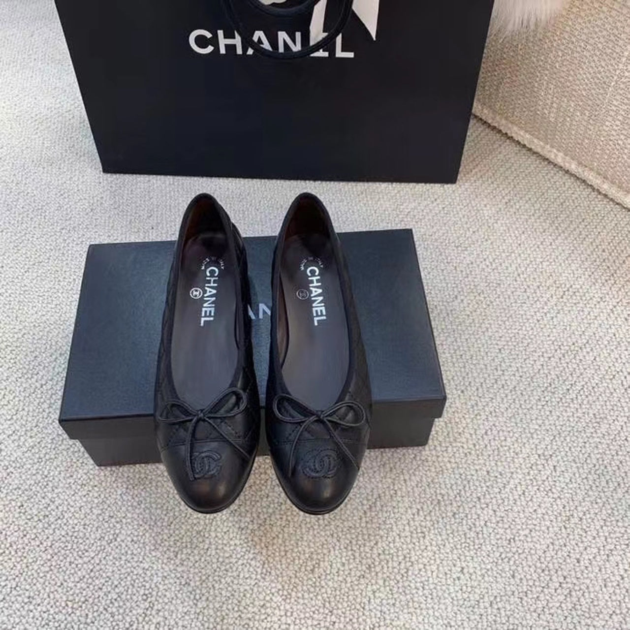 Chanel Quilted Ballerina Flats Calfskin Leather Spring/Summer Collection, Black