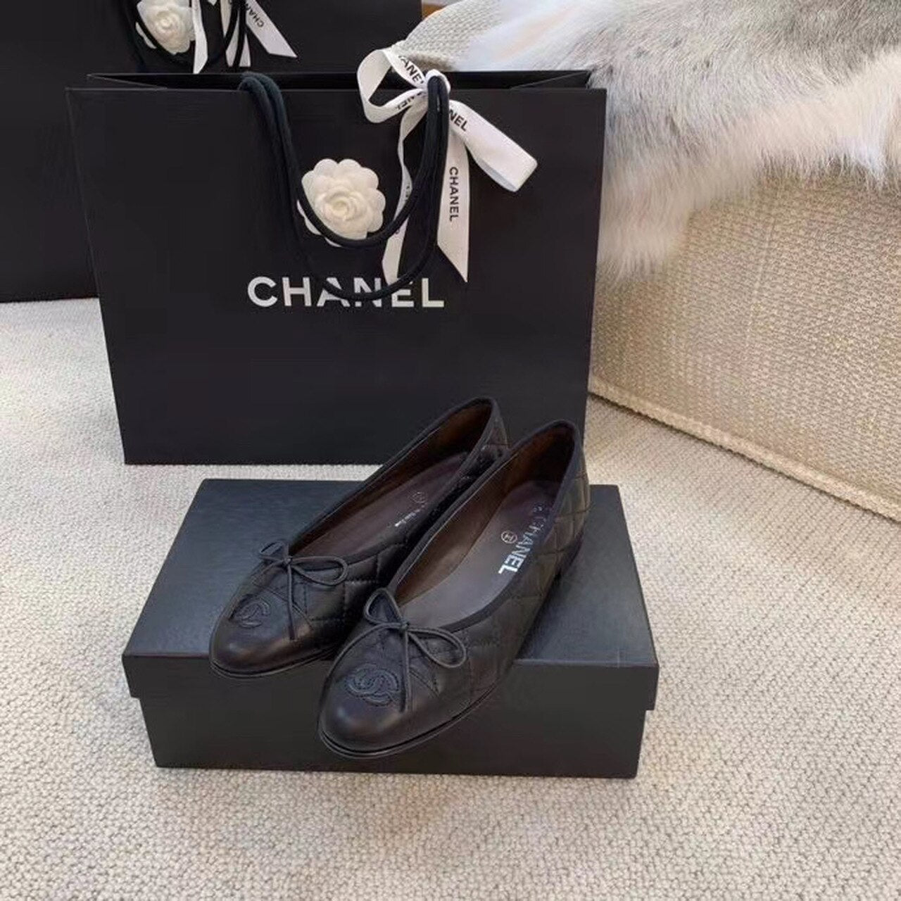 Chanel Quilted Ballerina Flats Calfskin Leather Spring/Summer Collection, Black