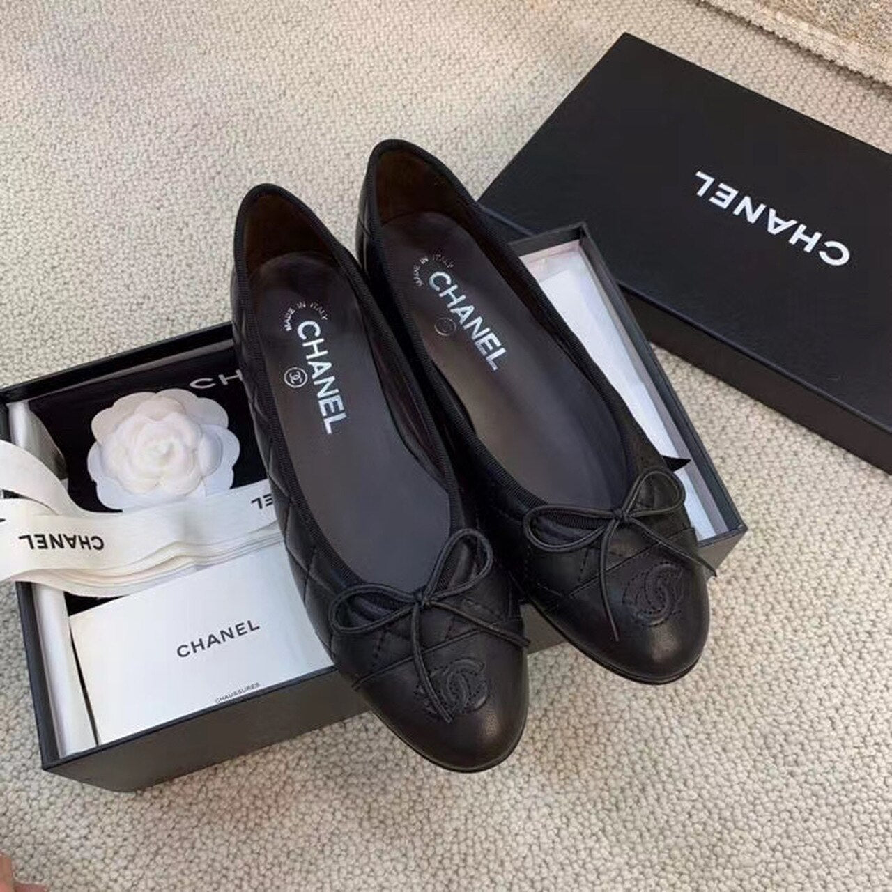 Chanel Quilted Ballerina Flats Calfskin Leather Spring/Summer Collection, Black