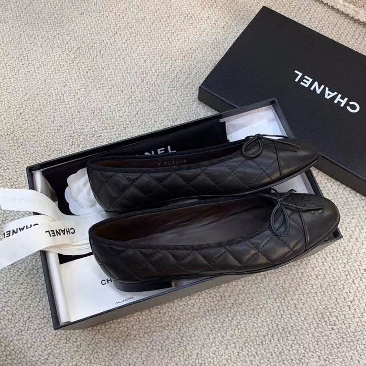 Chanel Quilted Ballerina Flats Calfskin Leather Spring/Summer Collection, Black