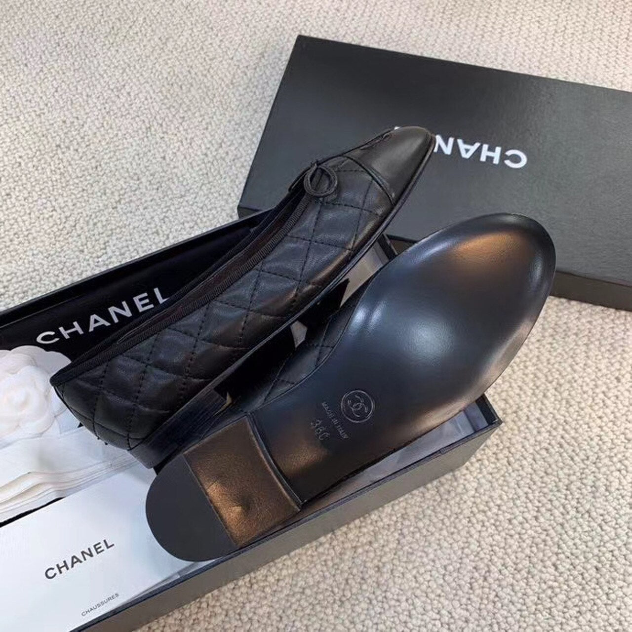 Chanel Quilted Ballerina Flats Calfskin Leather Spring/Summer Collection, Black