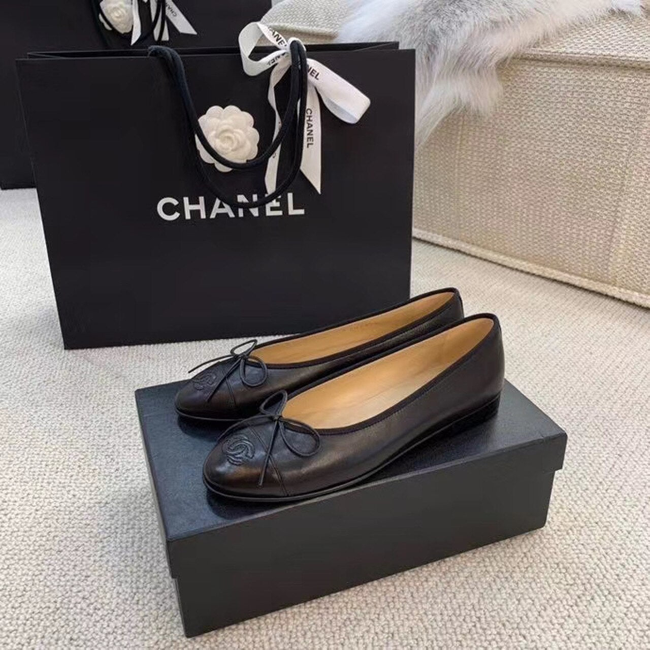 Chanel Ballerina Flats Calfskin Leather Spring/Summer Collection Black