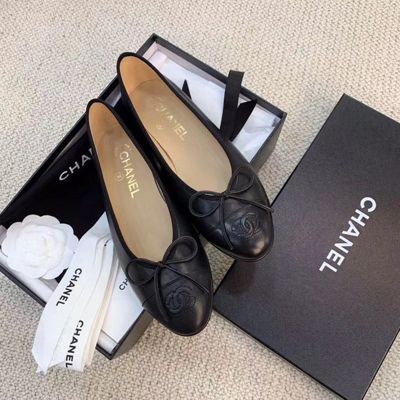 Chanel Ballerina Flats Calfskin Leather Spring/Summer Collection Black