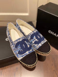 Chanel Tweed/Grosgrain Espadrilles Lambskin Leather Spring/Summer Collection Navy Blue/Black
