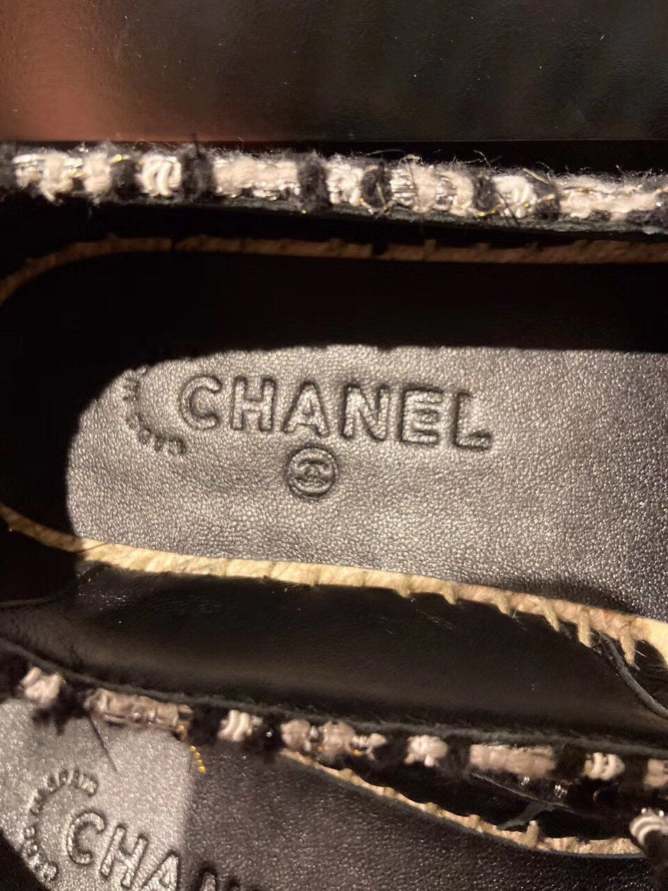 Chanel Tweed/Grosgrain Espadrilles Lambskin Leather Spring/Summer Collection White/Black