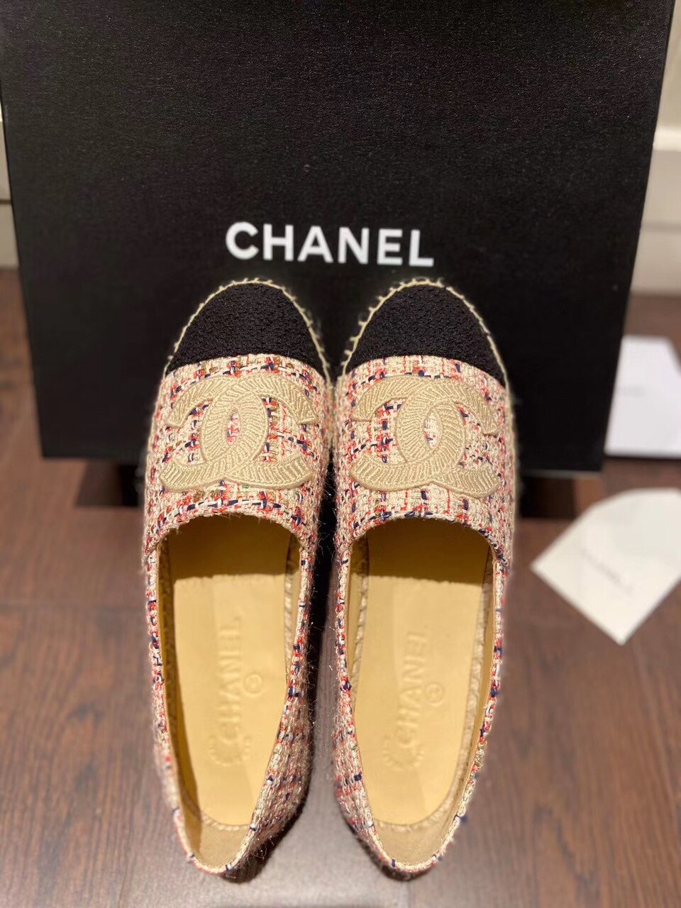 Chanel Tweed/Grosgrain Espadrilles Lambskin Leather Spring/Summer Collection Red/Black
